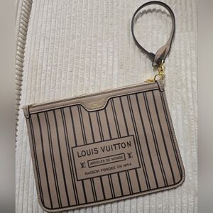 Inside Out Beige and Black Striped Wristlet Pouch